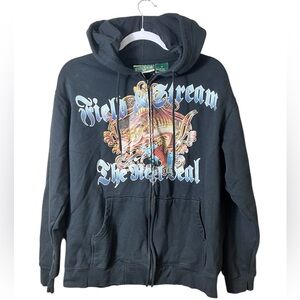 Field & Stream Black Hoodie‎ Full Zip Bass Fish Graphic The Reel Deal Medium